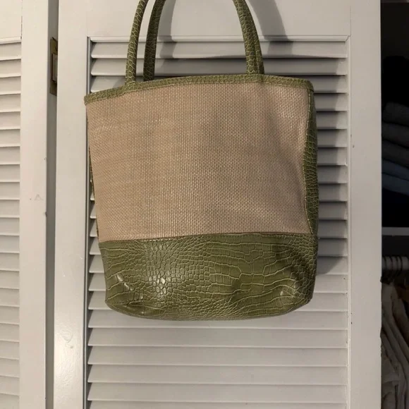 Estée Lauder Vintage Woven Tote Bag | Cream & Olive | NWOT | Y2K - Picture 2 of 3